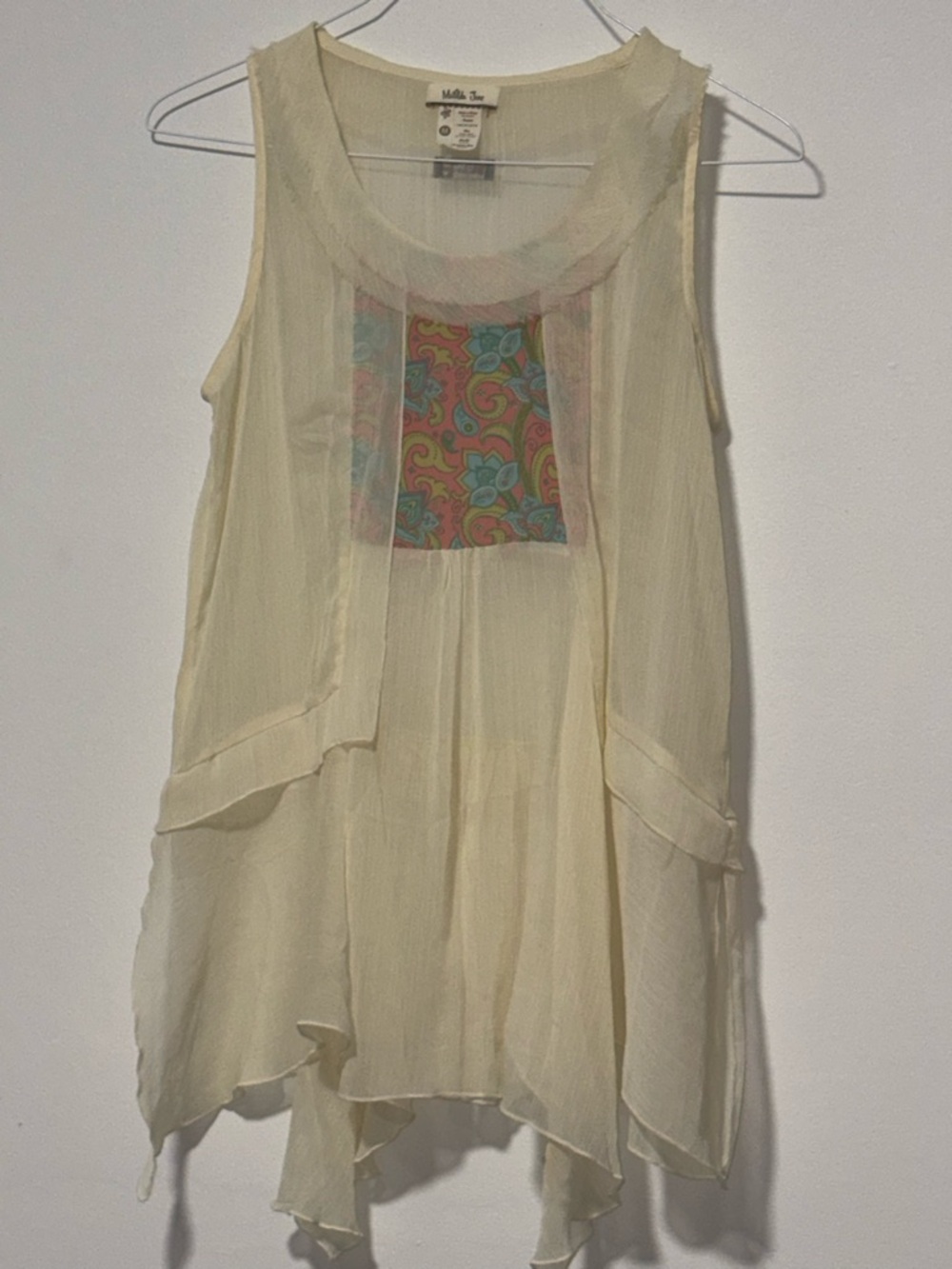 Matilda Jane Cream Sleeveless Sheer Overlay Tunic with Printed Panel